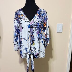 Floral Print Women's Top - White and Purple